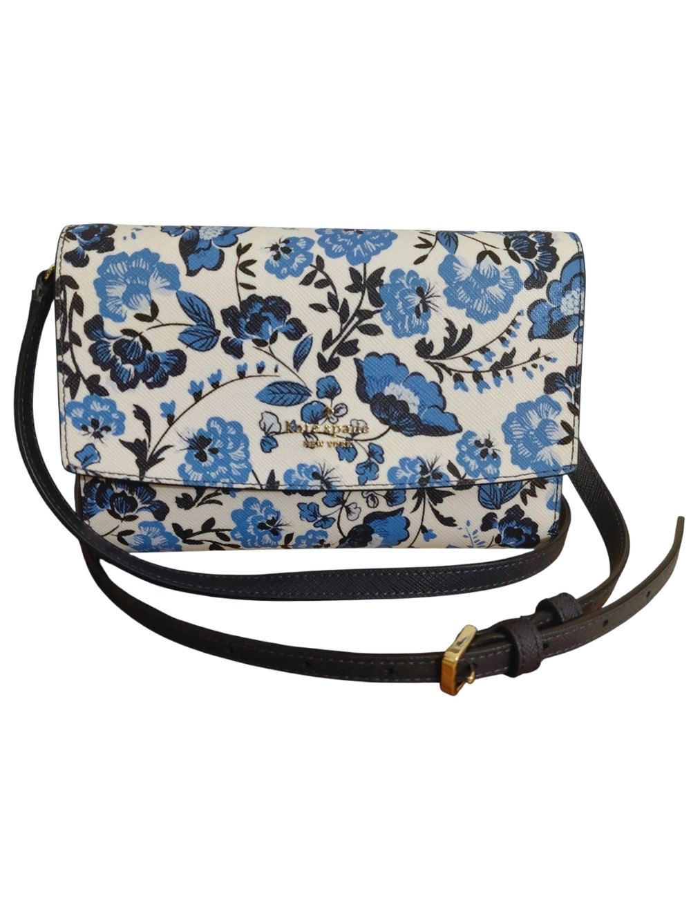 Kate Spade Vase Floral Print Blue Multi Wallet On String Crossbody Bag